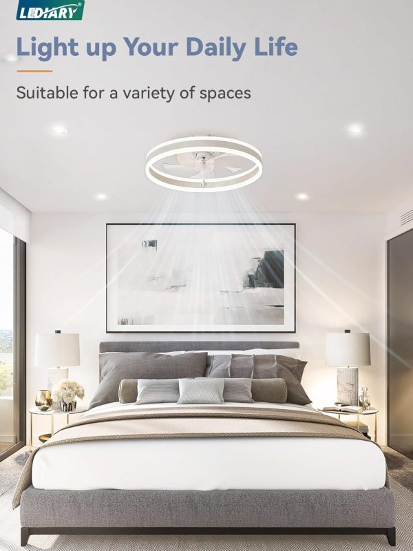 71p5THGl8FL._AC_SL1500_.jpg windphoto Low Profile Ceiling Fans with Lights, Flush Mount Modern Ceiling Fan and Remote Control, 19.7" LED Ceiling Fans, Stepless Dimmable 3 Colors and 6 Speeds - White