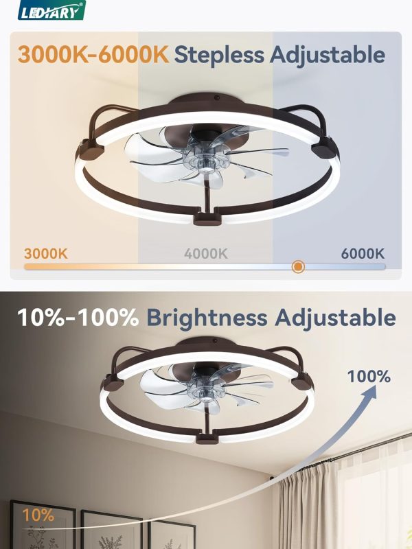 71pEOXOtrKL._AC_SL1500_.jpg windphoto 20" Ceiling Fans with Lights and Remote, Low Profile Led Fan Light | Flush Mount, Stepless Dimmable Fandelier, 6 Speeds, 3 CCT, Quiet Reversible DC Motor, 2H Timer, Bedroom, Living Room, Brown