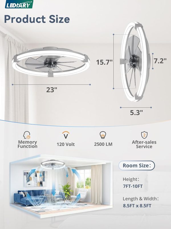 71pNmcWv2KL._AC_SL1500_.jpg Ceiling Fans with Lights 23 Inch Low Profile Fandelier with Remote Grey | 6 Speeds, Reversible, Dimmable Flush Mount Fan Light, Modern Ceiling Fan with Lights for Bedroom Bladeless
