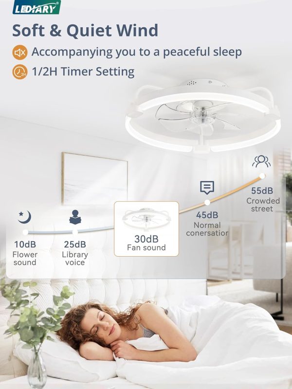 71pgpu-TrvL._AC_SL1500_.jpg 2 Pack 20'' Low Profile Ceiling Fan with Light, 3000-6000K Dimmable Fandelier LED Fan Light, 6 Wind Speeds, Modern Flush Mount Ceiling Fan for Bedroom