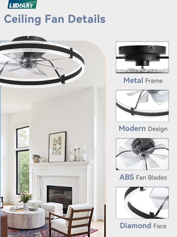 71phf5B0UrL._AC_SL1500_.jpg windphoto 24'' Modern Low Profile Ceiling Fans with Lights and Remote, Black | 3000-6000K Dimmable LED, 6 Wind Speeds, Quiet Reversible DC Motor, Small Flush Mount Fandelier for Bedroom, Living Room