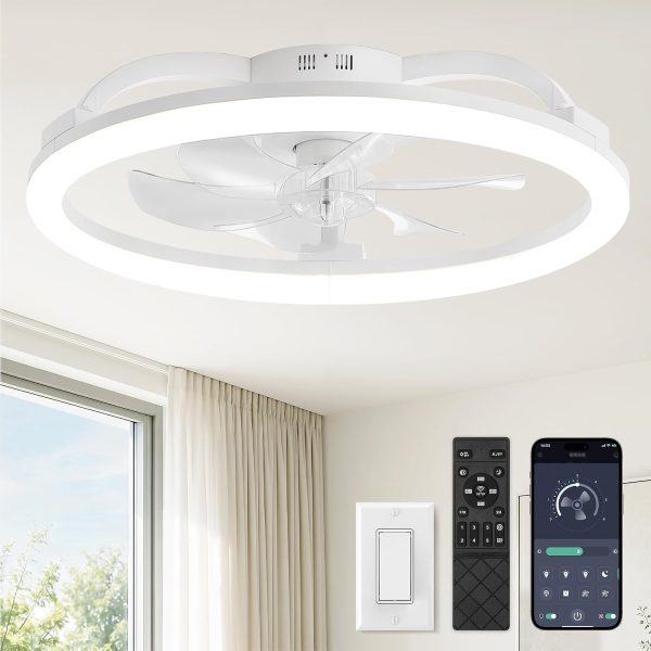 71plr8EPdnL._AC_SL1500_.jpg windphoto 23" Ceiling Fans with Lights and Remote for Bedroom, White | Low Profile Fan Light, 3000K-6000K Stepless Dimmable Fandelier, 6 Speed, Reversible DC Motor, APP & Remote Control, Low Noice