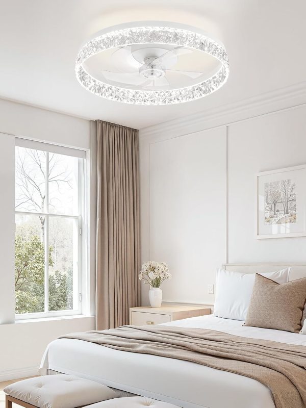 windphoto 22" Low Profile Ceiling Fans with Lights, APP & Remote, White | Flush Mount, Fandelier, 3000K-6000K, Dimmable LED, for Bedroom