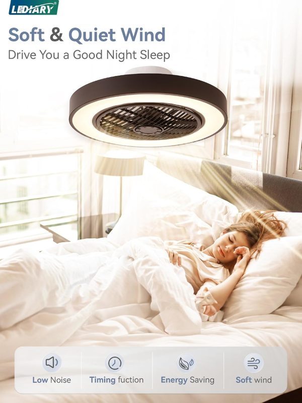 71pvIARRyML._AC_SL1500_.jpg windphoto 20 Inch Low Profile Bladeless Enclosed LED Ceiling Fan Light, Black | Flush Mount, Modern, 6 Speed Adjustable, 3000-6000K Dimmable, 3000LM, Indoor Bedroom Living Room, Remote/APP Control