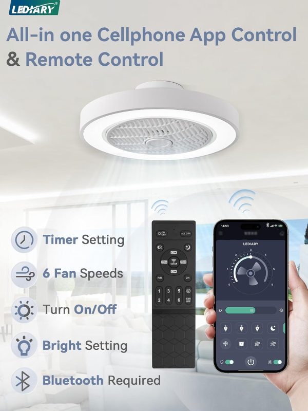 71qLQklEhdL._AC_SL1500_.jpg windphoto 20" Bladeless Ceiling Fan with Light, Enclosed Low Profile Flush Mount LED Fandelier with Remote Control