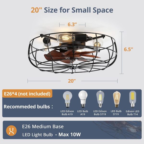 71qjyI416L._AC_SL1500_.jpg windphoto 20" Caged Farmhouse Ceiling Fans with Lights and Remote/App, Black | Flush Mount Bladeless Low Profile, Fandalier Small Rustic, Industrial Enclosed, Quiet & Powerful for Bedroom, Kitchen, Indoor