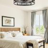 windphoto 26" Black Caged Low Profile Ceiling Fan with Light and Remote | Flush Mount, Bladeless Enclosed Fandelier, 6 Speed, Quiet Powerful DC, Rustic,Farmhouse, Large, Bedroom, Kitchen, Indoor