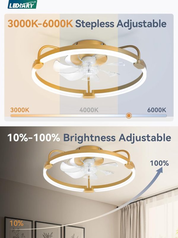 71qzA32IkQL._AC_SL1500_.jpg windphoto 20" Ceiling Fans with Lights and Remote, Low Profile Led Fan Light | Flush Mount, Stepless Dimmable Fandelier, 6 Speeds, 3 CCT, Quiet Reversible DC Motor, 2H Timer, Bedroom, Living Room, Gold