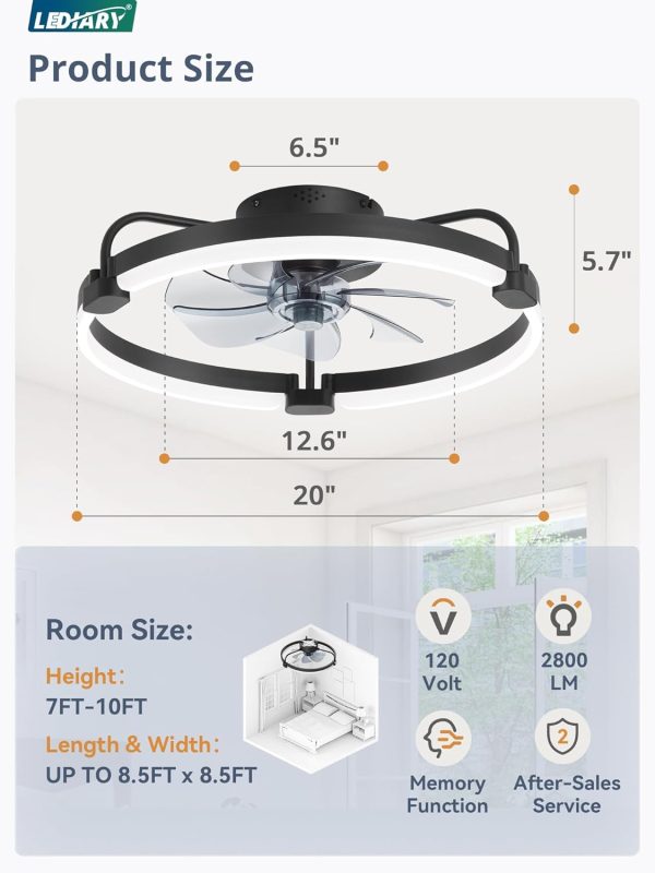 71qzVa2MERL._AC_SL1500_.jpg 2 Pack 20'' Low Profile Ceiling Fan with Light, 3000-6000K Dimmable Fandelier LED Fan Light, 6 Wind Speeds, Modern Flush Mount Ceiling Fan for Bedroom