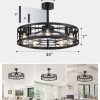 windphoto 30 inch Fandelier Caged Ceiling Fan with Light and Remote, Black | 6 Speed Adjustable,Timing, Quiet & Powerful DC, Large, Farmhouse, Industrial, Enclosed, Bladeless, Bedroom, Kitchen, Downrod