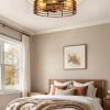 windphoto 20" Caged Low Profile Enclosed Ceiling Fan Light with Remote | Flush Mount, Bladeless Enclosed Fandelier, 6 Speed, Quiet Reversible DC, Rustic, Victorian, Rustic, Bedroom, Kitchen