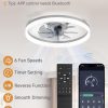 windphoto 20" Low Profile Ceiling Fans with Lights, APP & Remote, Grey | Flush Mount, Dimmable LED, Quiet DC Motor, Reversible, 6 Speeds, Fandelier, for Bedroom
