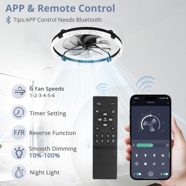 71rJrc7Z1tL._AC_SL1500_.jpg windphoto 2 Pack 24" Ceiling Fans with Lights and Remote, Fandelier Black | 3CCT, 6 Speeds, Dimmable Low Profile, Flush Mount Ceiling Fan, Timer, Reversible, Memory, Bedroom, Living Room, Kitchen