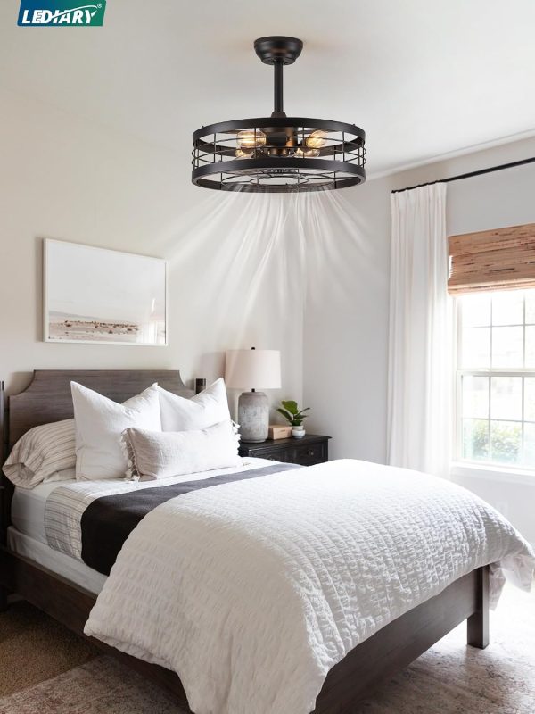 71rOigO8FUL._AC_SL1500_.jpg windphoto 20 inch Fandelier Caged Ceiling Fan with Light and Remote, Black | 6 Speed Adjustable,Timing, Quiet & Powerful DC, Small, Farmhouse, Industrial, Enclosed, Bladeless, Bedroom, Kitchen, Downrod