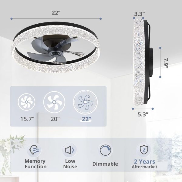 71rTQVL9EnL._AC_SL1500_.jpg windphoto 22" Ceiling Fans with Lights and Remote, Fandelier Black | 3CCT, 6 Speeds, Dimmable Low Profile, Flush Mount Ceiling Fan, Timer, Reversible, Memory, Bedroom, Living Room, Kitchen