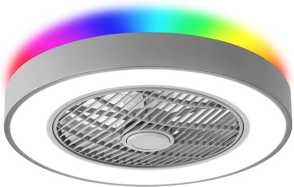 71rXxdeEWcL._AC_SL1500_.jpg windphoto 20 Inch Low Profile Bladeless LED Ceiling Fan Light, Grey RGB | Flush Mount, Modern, 6 Speed Adjustable, 3000-6000K Dimmable, 3000LM, Indoor Bedroom Living Room, Remote/APP Control