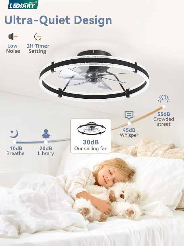 71reTsJe9bL._AC_SL1500_.jpg windphoto 24'' Modern Low Profile Ceiling Fans with Lights and Remote, Black | 3000-6000K Dimmable LED, 6 Wind Speeds, Quiet Reversible DC Motor, Small Flush Mount Fandelier for Bedroom, Living Room