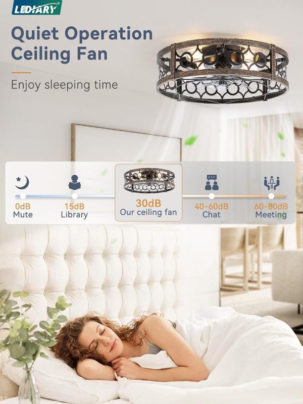 71rf55sCkmL._AC_SL1500_.jpg windphoto 20 Inch Caged Flush Mount Ceiling Fans with Lights, Black Gold | Low Profile, Farmhouse, Bladeless Enclosed Fandelier, Small, 6 Speed, Quiet Reversible DC, Bedroom, Kitchen, Living Room,