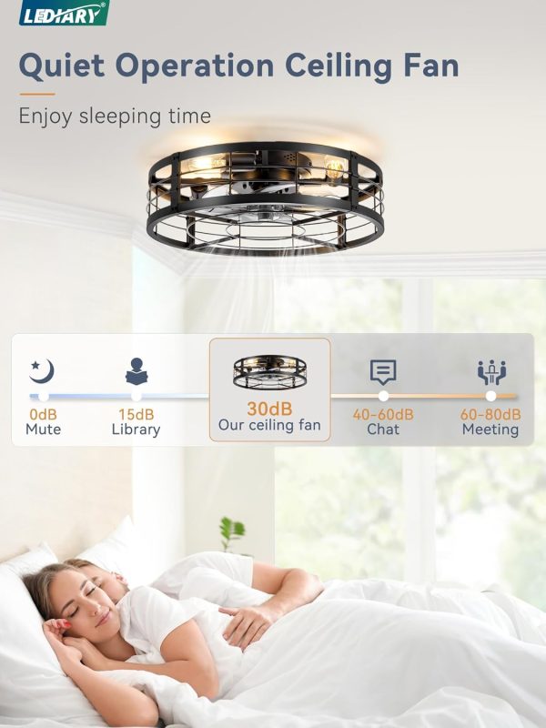 71s2ehvaWtL._AC_SL1500_.jpg windphoto 20" Black Caged Low Profile Ceiling Fan with Light and Remote | Flush Mount, Bladeless Enclosed Fandelier, 6 Speed, Quiet Powerful DC, Rustic,Farmhouse, Small, Bedroom, Kitchen, Indoor