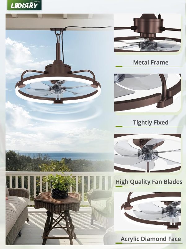 71s9ybwQzLL._AC_SL1500_.jpg windphoto 20" Waterproof Brown Outdoor Ceiling Fan with Light for Gazebo | IP65 Wet Rated,APP Control,6-Speeds,3CCT Dimmable,Reverse DC Motor,Suitable for 10' x 12' Area,Plug In for Patio,Porch