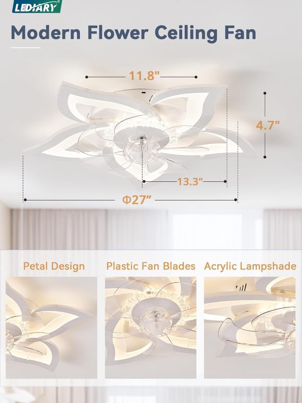 71sIenVHhPL._AC_SL1500_.jpg windphoto Flower Fandalier Ceiling Fan with Light, Modern Low Profile Small | 27 Inch Flush Mount, 3000-6000K Dimmable LED, Remote&App Control, Quiet DC Motor, for Bedroom, Living Room, Indoor, Black