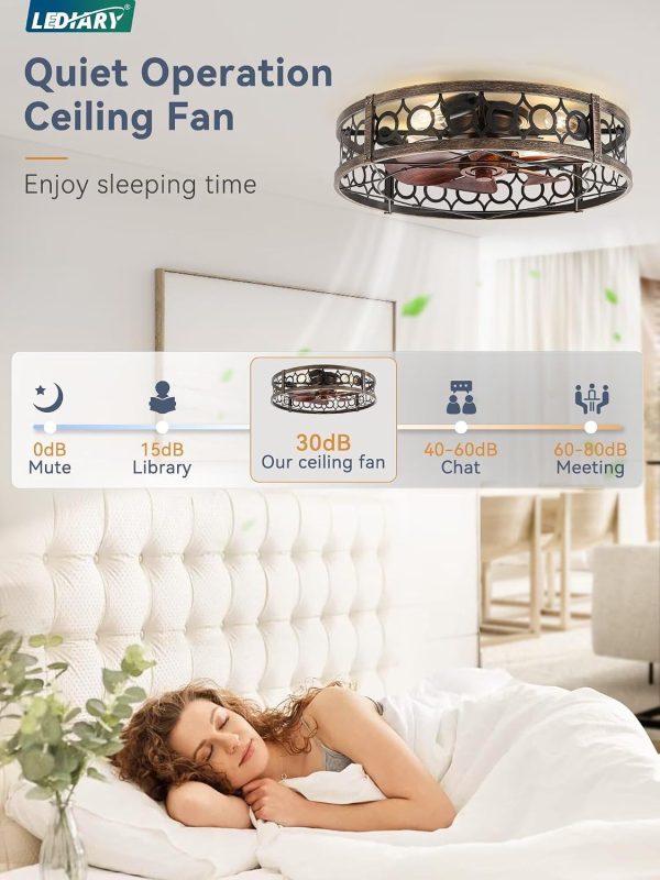 71sL896v3ZL._AC_SL1500_.jpg windphoto 23 Inch Caged Flush Mount Ceiling Fans with Lights, Black Gold | Low Profile, Farmhouse, Bladeless Enclosed Fandelier, Small, 6 Speed, Quiet Reversible DC, Bedroom, Kitchen, Living Room,