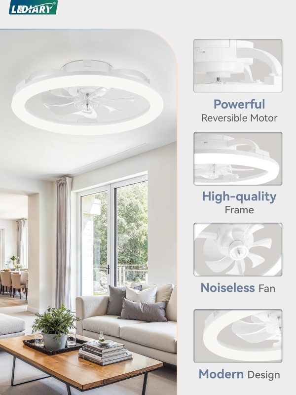 71sLzO81BL._AC_SL1500_.jpg windphoto 2 Pack 20" Ceiling Fans with Lights and Remote for Bedroom, White | Low Profile Fan Light, 3000K-6000K Stepless Dimmable Fandelier, 6 Speed, Reversible DC Motor, APP & Remote Control, Low Noice
