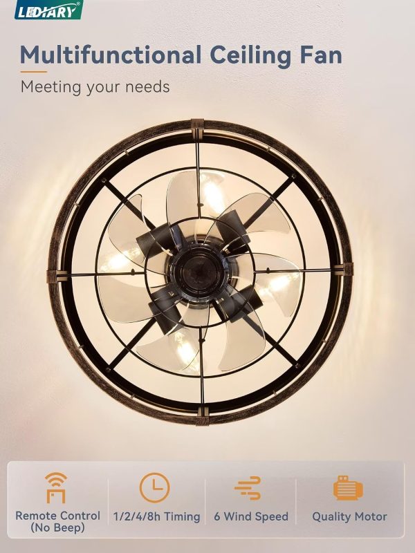 71sS4PDLoLL._AC_SL1500_.jpg windphoto 18 inch Caged Fandelier Ceiling Fan Light with Remote, Black Gold | 6 Speed Adjustable,Timing, Quiet & Powerful DC, Small, Farmhouse, Industrial, Enclosed, Bladeless, Bedroom, Kitchen, Downrod