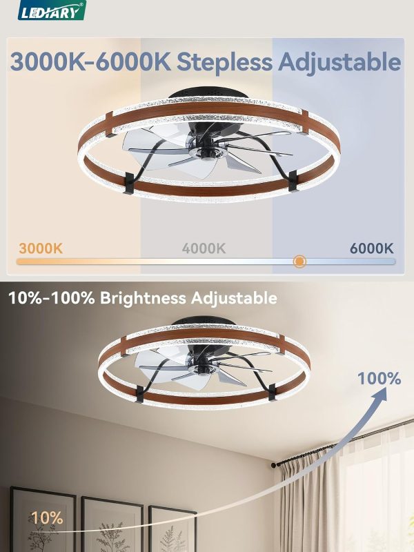 71sxTnsTfXL._AC_SL1500_.jpg windphoto 24'' Modern Low Profile Ceiling Fans with Lights and Remote, Walnut | 3000-6000K Dimmable LED, 6 Wind Speeds, Quiet Reversible DC Motor, Small Flush Mount Fandelier for Bedroom, Living Room