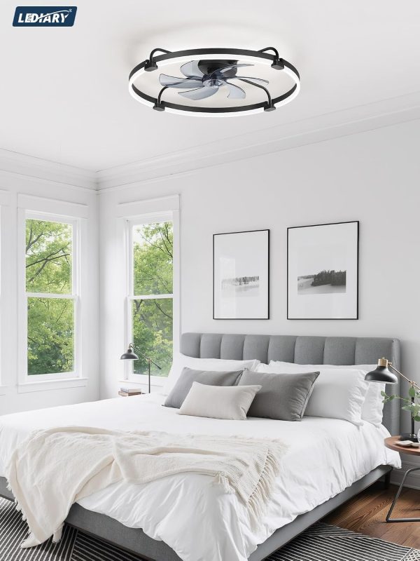 windphoto 30" Low Profile Ceiling Fans with Lights, Remote/APP Control, Black | Wider Airflow, Stepless Dimmable LED, Quiet Reversible DC Motor, 6 Speeds, 3CCT, Timer, Bedroom, Living Room, Kitchen