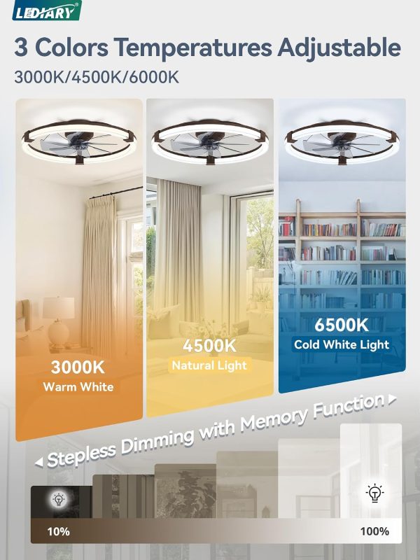 71tBy9l3oCL._AC_SL1500_.jpg Ceiling Fans with Lights 23 Inch Low Profile Fandelier with Remote Brown | 6 Speeds, Reversible, Dimmable Flush Mount Fan Light, Modern Ceiling Fan with Lights for Bedroom Bladeless