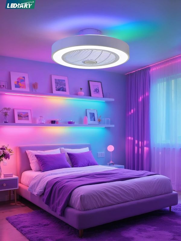 71tJXhIlGdL._AC_SL1500_.jpg windphoto 22 Inch Low Profile Bladeless LED Ceiling Fan Light, White RGB | Flush Mount, Modern, 6 Speed Adjustable, 3000-6000K Dimmable, 3000LM, Indoor Bedroom Living Room, Remote/APP Control