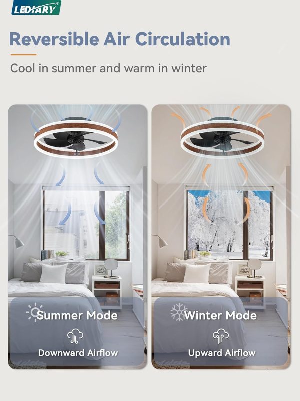 71tLEw0OLL._AC_SL1500_.jpg windphoto Low Profile Ceiling Fans with Lights, Flush Mount Modern Ceiling Fan and Remote Control, 19.7" LED Ceiling Fans, Stepless Dimmable 3 Colors and 6 Speeds - Walnut