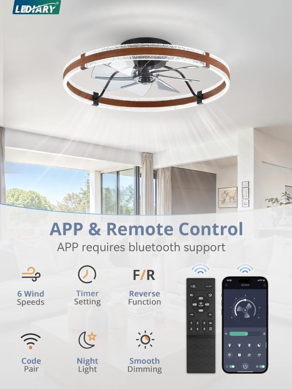 71tXengz6KL._AC_SL1500_.jpg windphoto 24'' Modern Low Profile Ceiling Fans with Lights and Remote, Walnut | 3000-6000K Dimmable LED, 6 Wind Speeds, Quiet Reversible DC Motor, Small Flush Mount Fandelier for Bedroom, Living Room