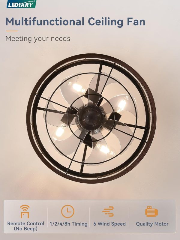 71tfuRlg33L._AC_SL1500_.jpg windphoto 18 inch Caged Fandelier Ceiling Fan Light with Remote, Walnut | 6 Speed Adjustable,Timing, Quiet & Powerful DC, Small, Farmhouse, Industrial, Enclosed, Bladeless, Bedroom, Kitchen, Downrod