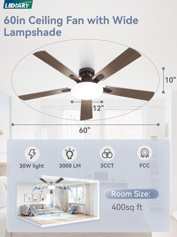 71tljDIRGnL._AC_SL1500_.jpg windphoto 60 Inch Flush Mount Ceiling Fans with Lights, Remote & APP Control | 3CCT,Stepless Dimmable,Memory Function,Timer,6-speed,Reversible Blade, Quiet DC Motor, Damp-Rated, Living Room, Covered Patio