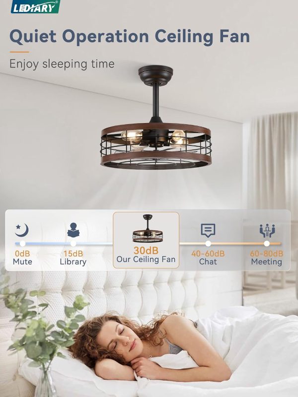 71tr7-5R5RL._AC_SL1500_.jpg windphoto 18 inch Caged Fandelier Ceiling Fan Light with Remote, Walnut | 6 Speed Adjustable,Timing, Quiet & Powerful DC, Small, Farmhouse, Industrial, Enclosed, Bladeless, Bedroom, Kitchen, Downrod