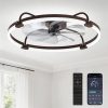 windphoto 24" Low Profile Ceiling Fans with Lights, Remote/APP Control, Brown | Wider Airflow, Stepless Dimmable LED, Quiet Reversible DC Motor, 6 Speeds, 3CCT, Timer, Bedroom, Living Room, Kitchen