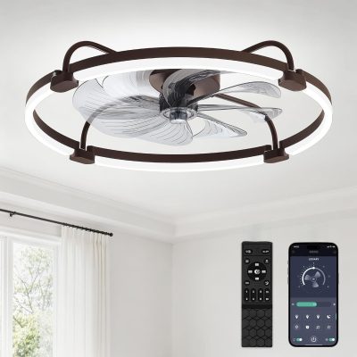 windphoto 24" Low Profile Ceiling Fans with Lights, Remote/APP Control, Brown | Wider Airflow, Stepless Dimmable LED, Quiet Reversible DC Motor, 6 Speeds, 3CCT, Timer, Bedroom, Living Room, Kitchen