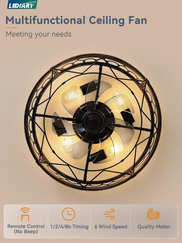 71uAKmlRbL._AC_SL1500_.jpg windphoto 20 Inch Caged Flush Mount Ceiling Fans with Lights, Black Gold | Low Profile, Farmhouse, Bladeless Enclosed Fandelier, Small, 6 Speed, Quiet Reversible DC, Bedroom, Kitchen, Living Room,