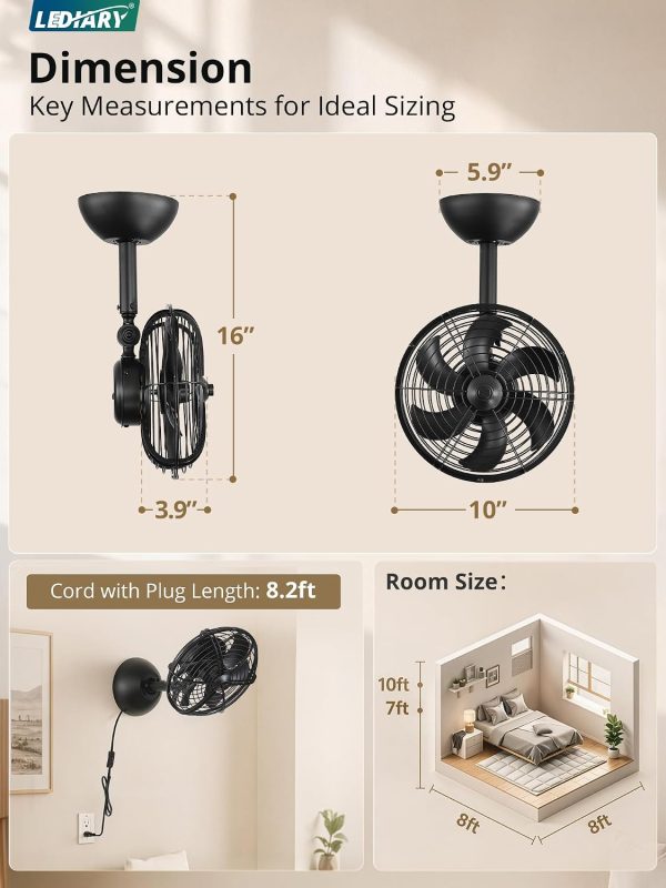 71uMULTmP5L._AC_SL1500_.jpg windphoto 10 Inch Small Wall Mounted Fan with Remote Plug in Cord, Black | 6 Speed, Timing, Reversible, Adjustable Tilt, Indoor, Tabletop, Ceiling fan, Corner Fans, for Bedroom Gym Office Garage