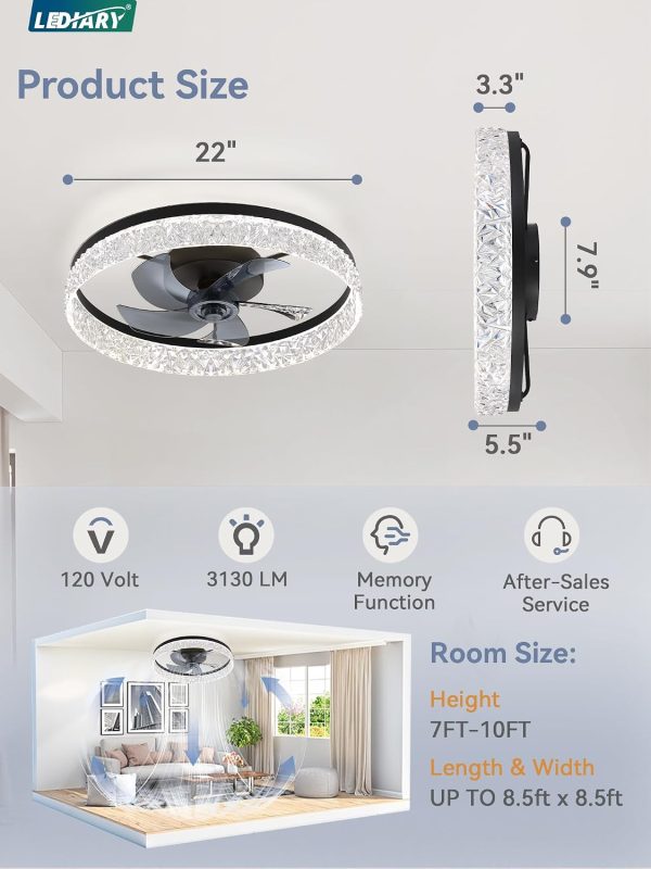 71uPu2fkUpL._AC_SL1500_.jpg windphoto 22" Low Profile Ceiling Fans with Lights, APP & Remote, Black | Flush Mount, Fandelier, 3000K-6000K, Dimmable LED, for Bedroom