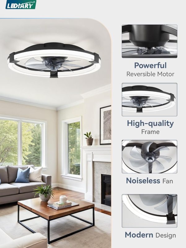 71uSikvlhFL._AC_SL1500_.jpg Ceiling Fans with Lights 20 Inch Low Profile Fandelier with Remote Black | 6 Speeds, Reversible, Dimmable Flush Mount Fan Light, Modern Ceiling Fan with Lights for Bedroom Bladeless