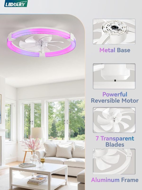 71uSs5jUr4L._AC_SL1500_.jpg windphoto Ceiling Fan with Light,20inch Low Profile Fandelier with Remote RGB | RGB,6 Speeds, Reversible DC Motor, Dimmable Flush Mount Fan Light, Modern fans for Bedroom