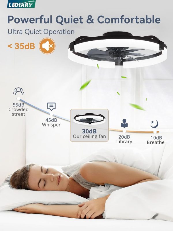 71uSv93fcYL._AC_SL1500_.jpg windphoto 2 Pack 20" Ceiling Fans with Lights, Fandelier for Bedroom | Flush Mount Fan Light, Stepless Dimmable, App/Remote Control, 3 CCT Led, 6 Speeds, Quiet Reversible DC Motor, Black