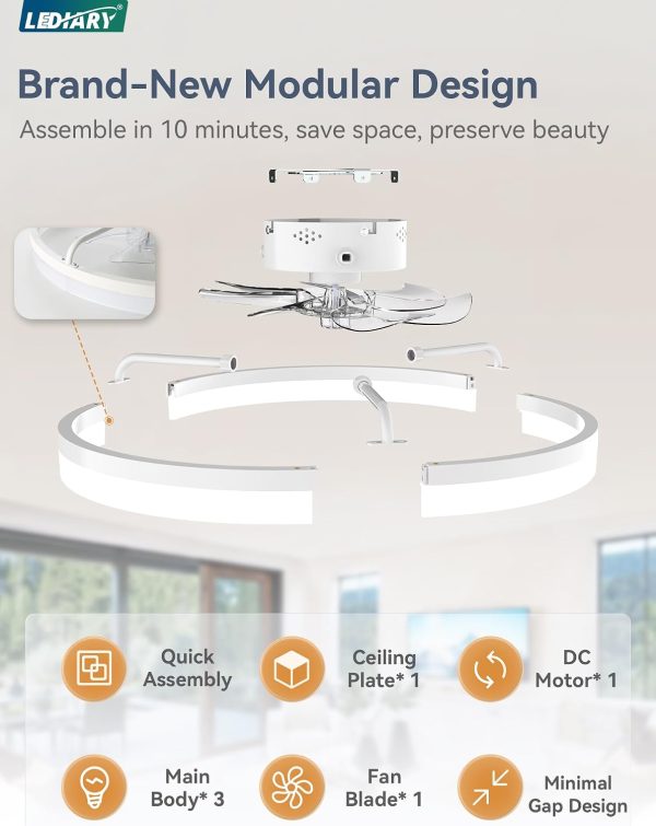 windphoto 20" Low Profile Ceiling Fans with Lights, APP & Remote, White | Flush Mount, Dimmable LED, Quiet DC Motor, Reversible, 6 Speeds, Fandelier, for Bedroom