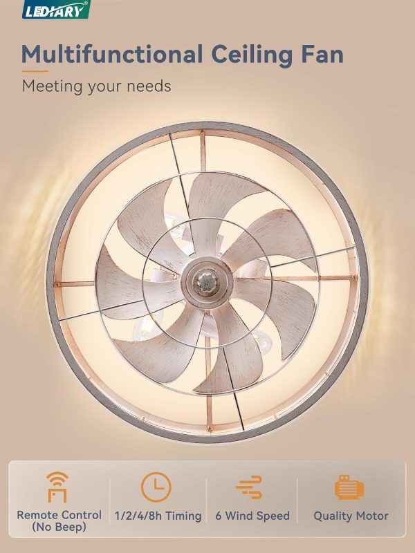71udx1-bPSL._AC_SL1500_.jpg windphoto 22 inch Caged Bladeless Ceiling Fan Light with Remote, White Gold | 6 Speed Adjustable,Timing, Quiet & Powerful DC, Small, Farmhouse, Industrial, Enclosed, Bladeless, Bedroom, Kitchen, Downrod