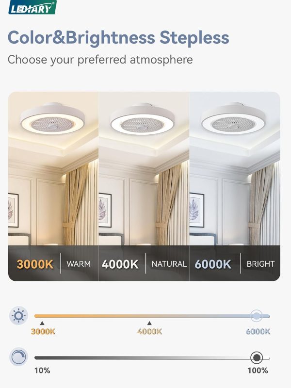 71ueE1ftofL._AC_SL1500_.jpg windphoto 20 Inch Low Profile Bladeless Enclosed LED Ceiling Fan Light, White | Flush Mount, Modern, 6 Speed Adjustable, 3000-6000K Dimmable, 3000LM, Indoor Bedroom Living Room, Remote/APP Control