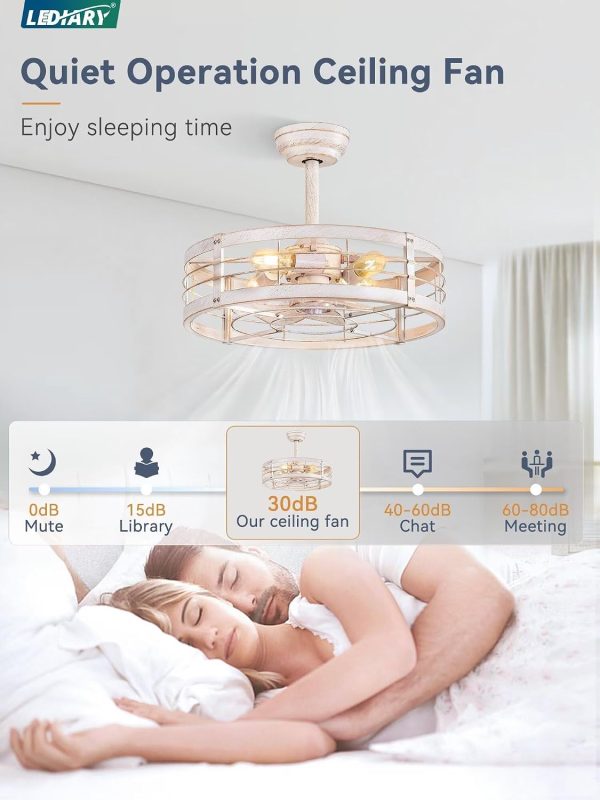 71ujs87j3QL._AC_SL1500_.jpg windphoto 20 inch Fandelier Caged Ceiling Fan with Light, White Gold | 6 Speed Adjustable,Timing, Quiet & Powerful DC, Small, Farmhouse, Industrial, Enclosed, Bladeless, Bedroom, Kitchen, Downrod