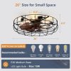 windphoto 26" Caged Farmhouse Ceiling Fans with Lights and Remote/App, Black | Flush Mount Bladeless Low Profile, Fandalier Large Rustic, Industrial Enclosed, Quiet & Powerful for Bedroom, Kitchen, Indoor